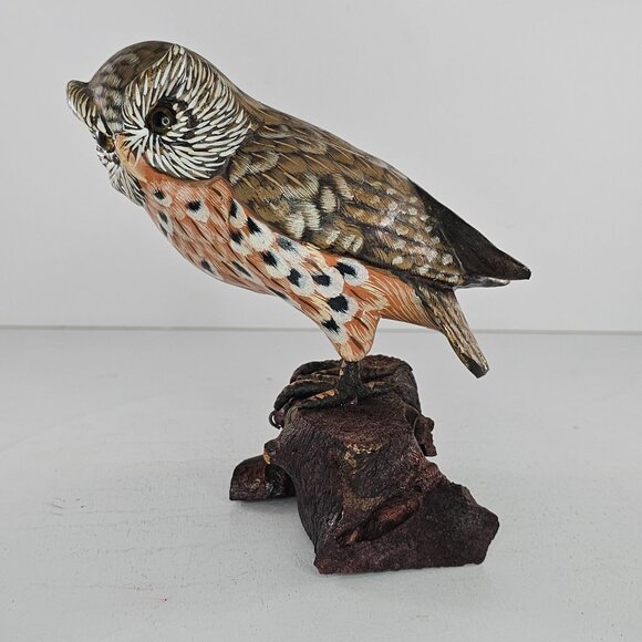 Vintage Ceramic Owl On Wood Base Figurine Hand Painted Folk Art - Picture 2 of 10